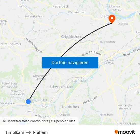 Timelkam to Fraham map