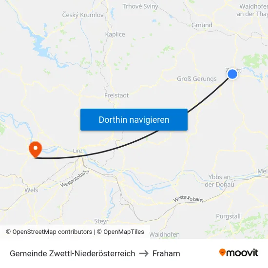 Gemeinde Zwettl-Niederösterreich to Fraham map