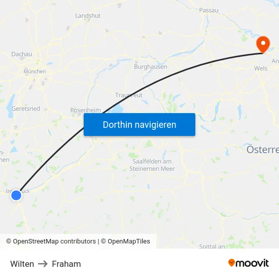 Wilten to Fraham map