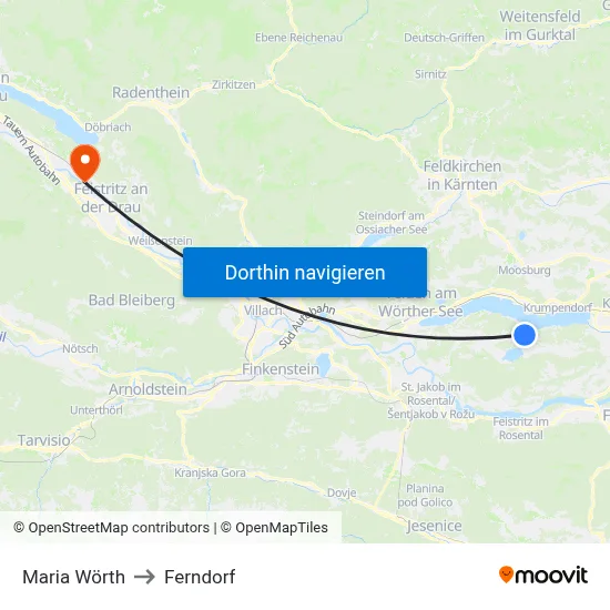 Maria Wörth to Ferndorf map