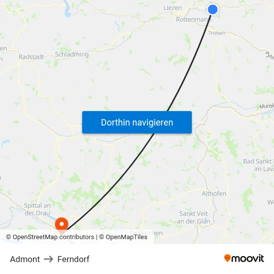 Admont to Ferndorf map
