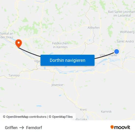 Griffen to Ferndorf map