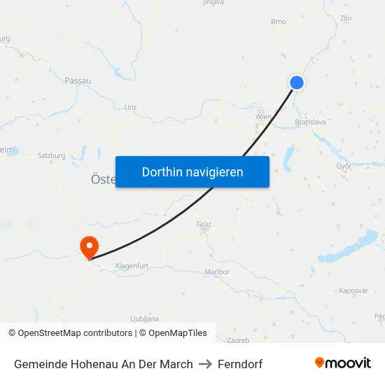 Gemeinde Hohenau An Der March to Ferndorf map