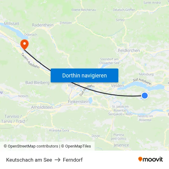 Keutschach am See to Ferndorf map
