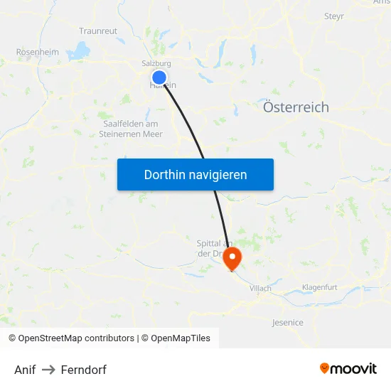 Anif to Ferndorf map