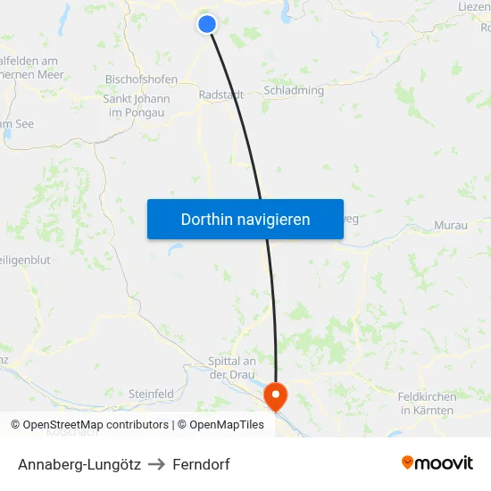 Annaberg-Lungötz to Ferndorf map
