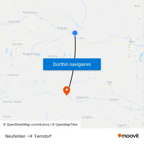 Neufelden to Ferndorf map