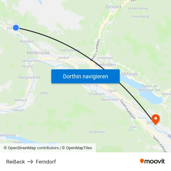 Reißeck to Ferndorf map