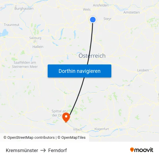Kremsmünster to Ferndorf map