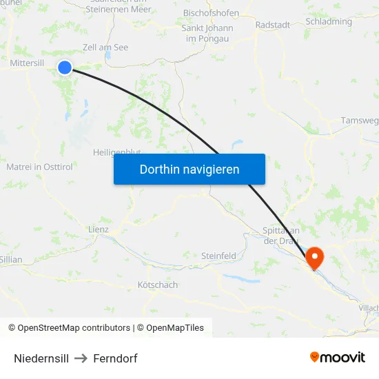 Niedernsill to Ferndorf map
