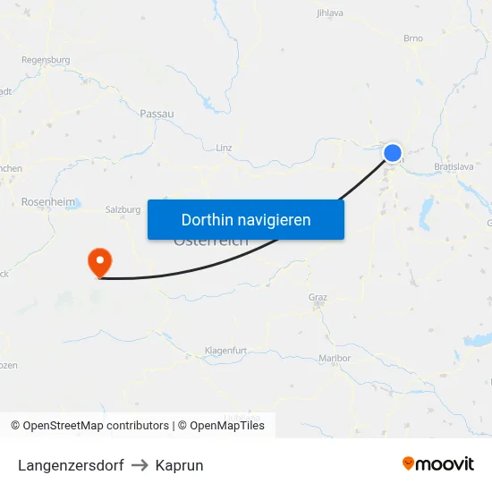 Langenzersdorf to Kaprun map