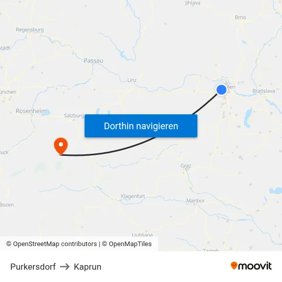 Purkersdorf to Kaprun map