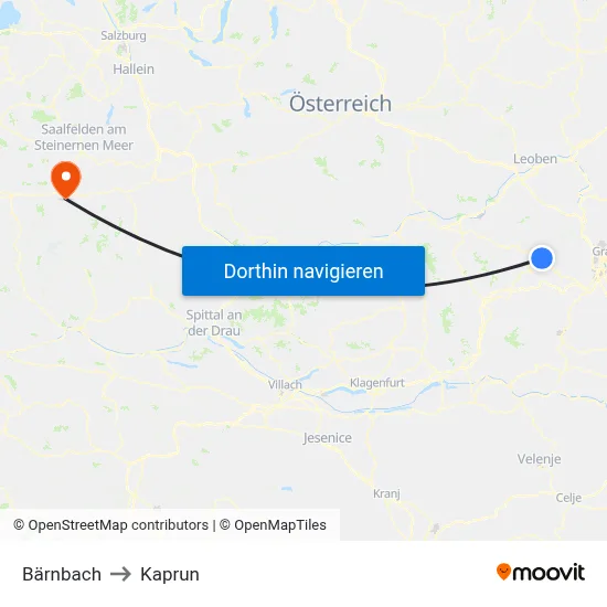 Bärnbach to Kaprun map