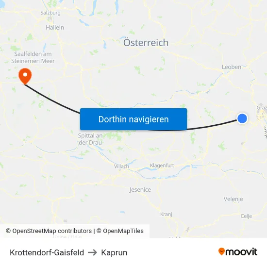 Krottendorf-Gaisfeld to Kaprun map