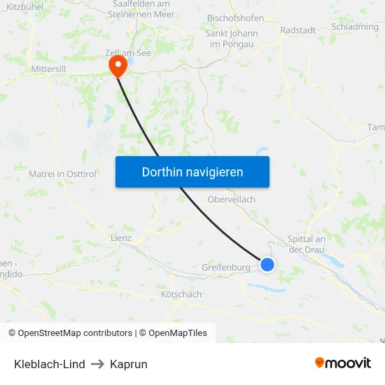 Kleblach-Lind to Kaprun map