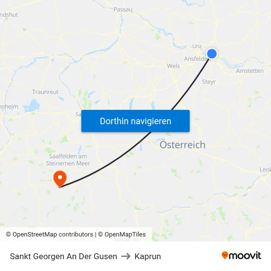 Sankt Georgen An Der Gusen to Kaprun map