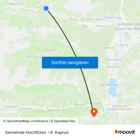 Gemeinde Hochfilzen to Kaprun map