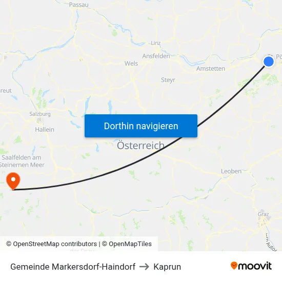 Gemeinde Markersdorf-Haindorf to Kaprun map