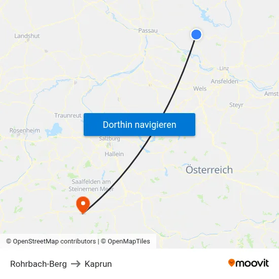 Rohrbach-Berg to Kaprun map
