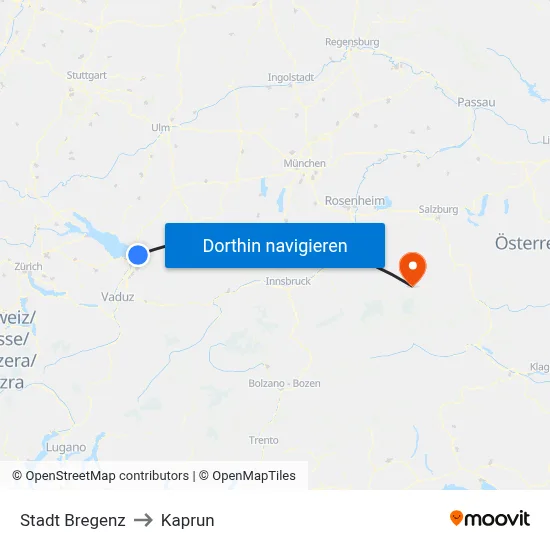 Stadt Bregenz to Kaprun map