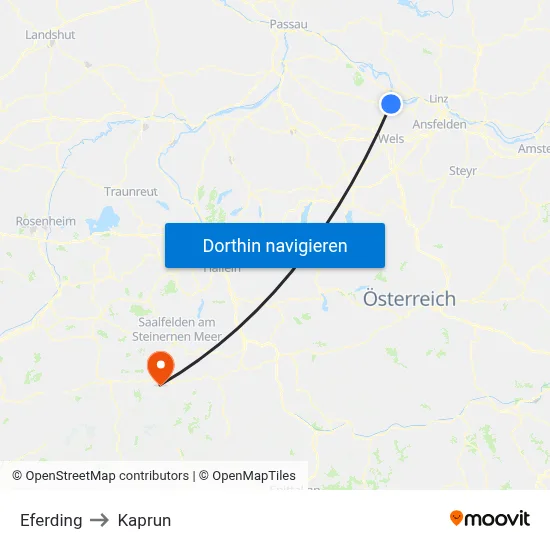 Eferding to Kaprun map
