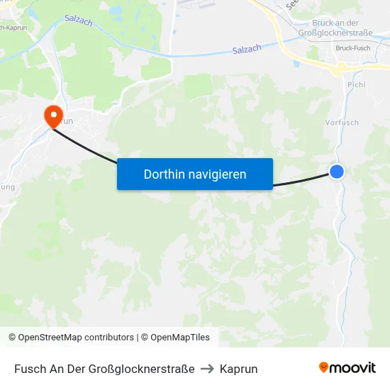 Fusch An Der Großglocknerstraße to Kaprun map