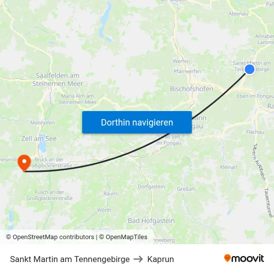 Sankt Martin am Tennengebirge to Kaprun map