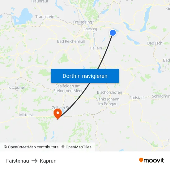 Faistenau to Kaprun map