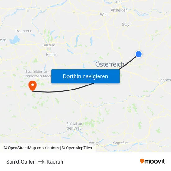 Sankt Gallen to Kaprun map