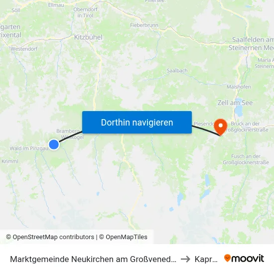 Marktgemeinde Neukirchen am Großvenediger to Kaprun map