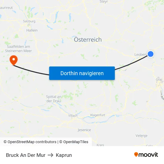 Bruck An Der Mur to Kaprun map