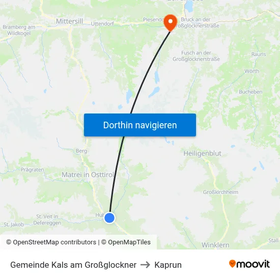 Gemeinde Kals am Großglockner to Kaprun map