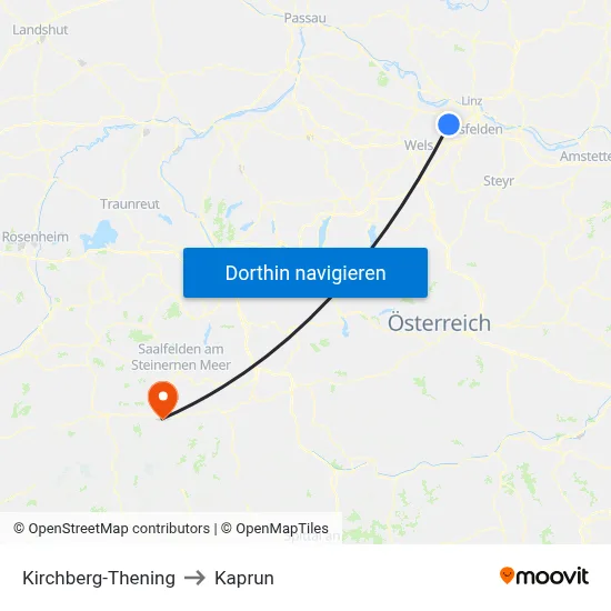 Kirchberg-Thening to Kaprun map