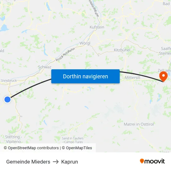 Gemeinde Mieders to Kaprun map