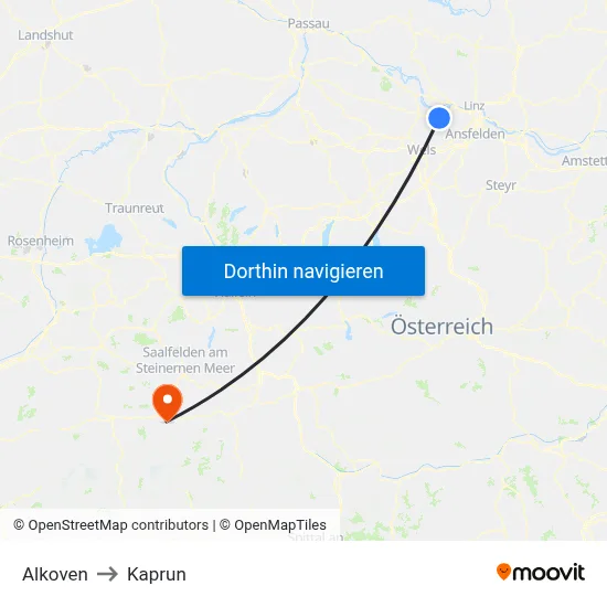 Alkoven to Kaprun map