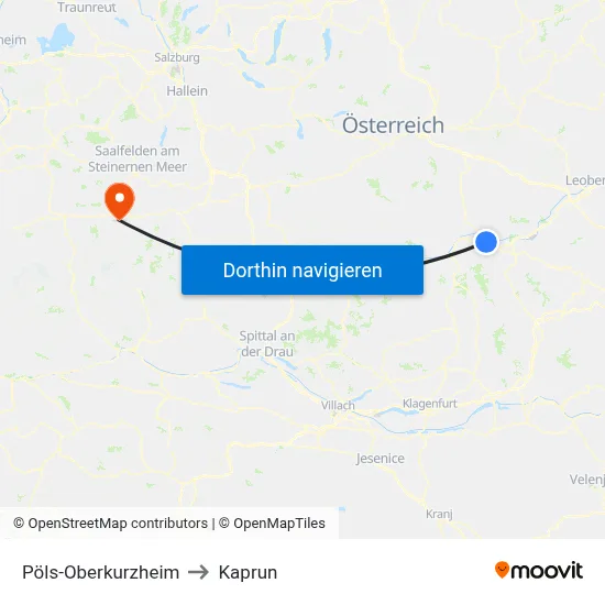 Pöls-Oberkurzheim to Kaprun map