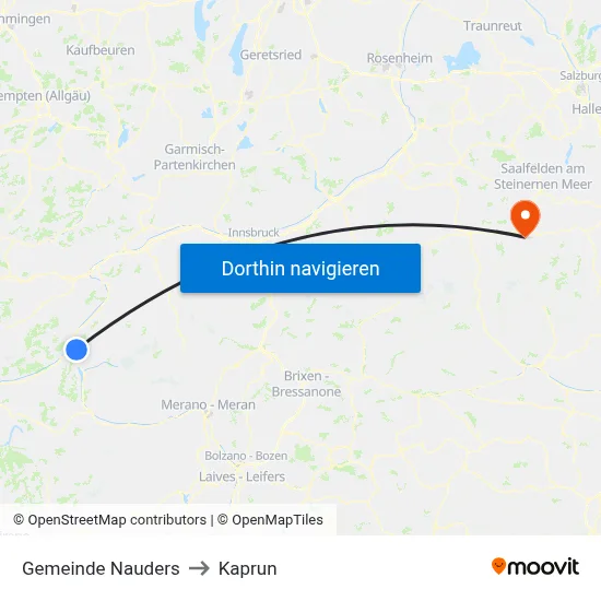 Gemeinde Nauders to Kaprun map