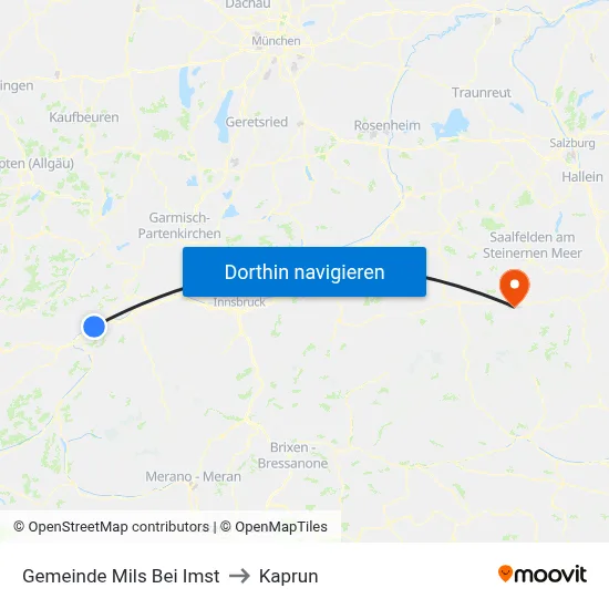 Gemeinde Mils Bei Imst to Kaprun map