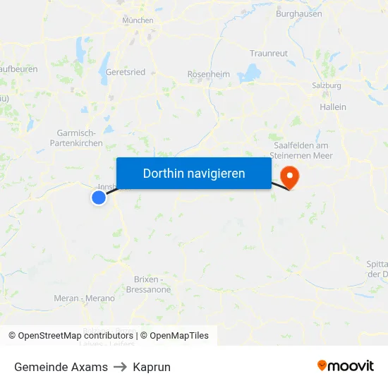 Gemeinde Axams to Kaprun map