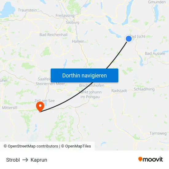 Strobl to Kaprun map