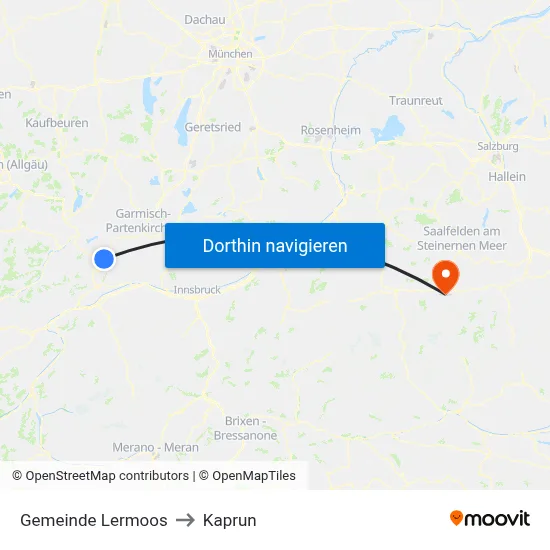 Gemeinde Lermoos to Kaprun map