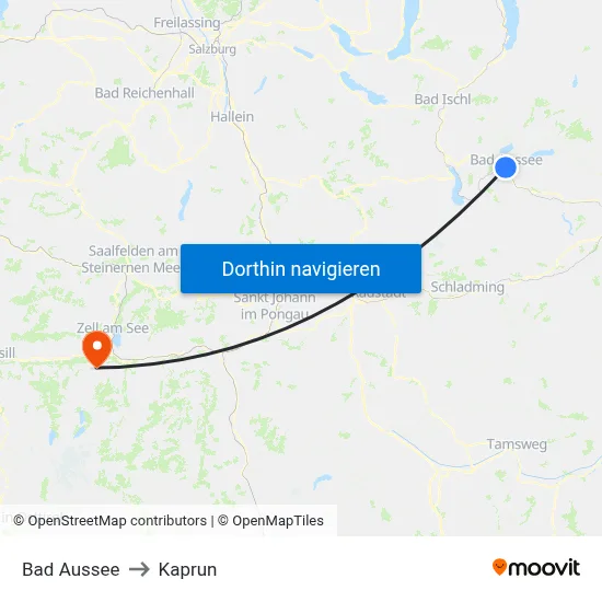 Bad Aussee to Kaprun map