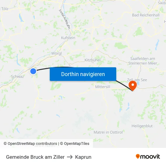Gemeinde Bruck am Ziller to Kaprun map