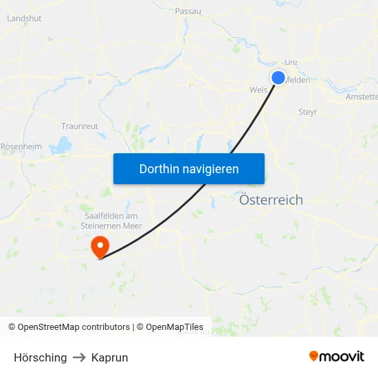 Hörsching to Kaprun map