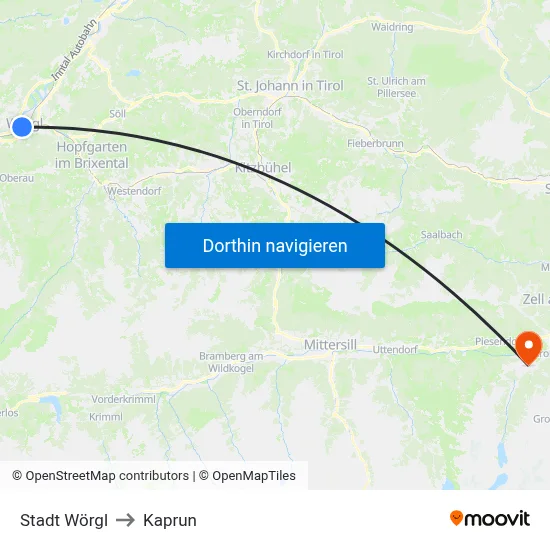 Stadt Wörgl to Kaprun map