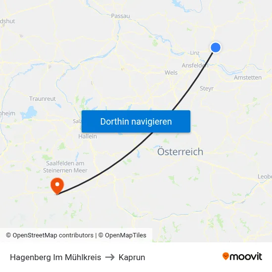 Hagenberg Im Mühlkreis to Kaprun map