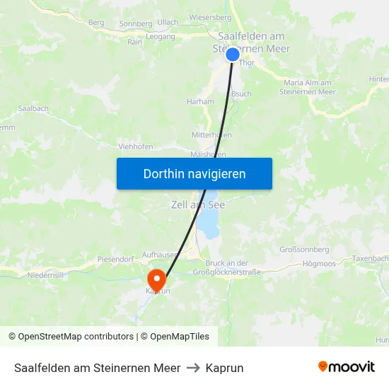 Saalfelden am Steinernen Meer to Kaprun map