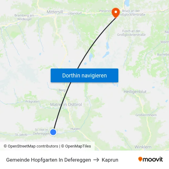 Gemeinde Hopfgarten In Defereggen to Kaprun map