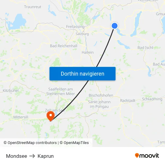 Mondsee to Kaprun map