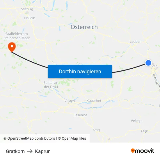 Gratkorn to Kaprun map